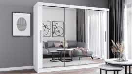 Garderobna omara z drsnimi vrati Milan - 250 cm - bela