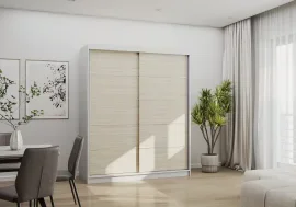 Garderobna omara z drsnimi vrati Bono 06 - 160 cm - bela/sonoma hrast