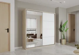 Garderobna omara z drsnimi vrati Pola 42 203B - sonoma hrast/bela