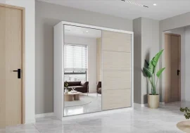 Garderobna omara z drsnimi vrati Pola 42 203S - bela/sonoma hrast