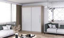 Garderobna omara z drsnimi vrati Torino - 203 cm - sonoma hrast/bela