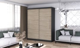 Garderobna omara z drsnimi vrati Torino - 203 cm - črna/sonoma hrast