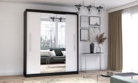 Garderobna omara z drsnimi vrati Torino z ogledalom - 203 cm - črna/bela 