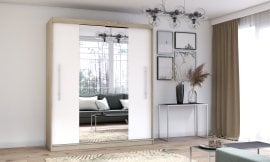 Garderobna omara z drsnimi vrati Torino z ogledalom - 203 cm - sonoma hrast/bela