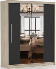 Garderobna omara z drsnimi vrati Torino z ogledalom - 203 cm - sonoma hrast/črna