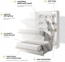 Bed Concept - Postelja v omari BC-02 bela sijaj - 120x200 cm - odprta embalaža
