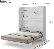 Bed Concept - Komplet postelja v omari, zeleno vzglavje, zelen trosed, Led, vzmetnica Bed Concept BC-13 - 180x200 cm - bela