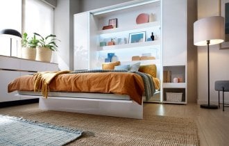 Bed Concept - Komplet postelja v omari, grafit vzglavje, grafit trosed, Led, vzmetnica Bed Concept BC-13 - 180x200 cm - artisan hrast