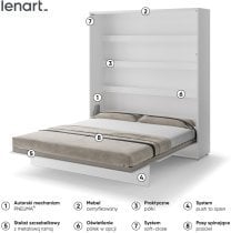 Bed Concept - Komplet postelja v omari, zeleno vzglavje, zelen trosed, Led, vzmetnica Bed Concept BC-13 - 180x200 cm - bela