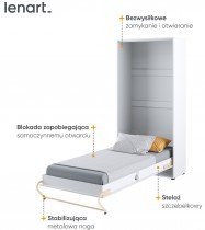 Bed Concept - Postelja v omari Concept Pro CP-03 - 90x200 cm - bela sijaj