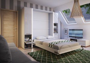 Bed Concept - Postelja v omari Concept Pro CP-03 - 90x200 cm - bela sijaj