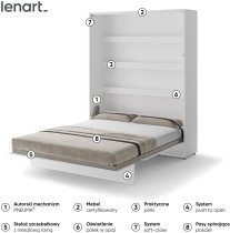 Bed Concept - Komplet postelja v omari, zeleno vzglavje, zelen trosed, LED, vzmetnica Lenart - Bed Concept BC-12 - 160x200 cm - bela