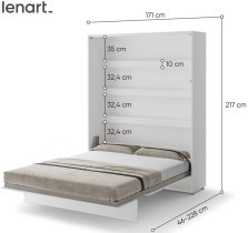 Bed Concept - Komplet postelja v omari, zeleno vzglavje, zelen trosed, LED, vzmetnica Lenart - Bed Concept BC-12 - 160x200 cm - bela
