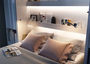 Bed Concept - Komplet postelja v omari, zeleno vzglavje, zelen trosed, LED, vzmetnica Lenart - Bed Concept BC-12 - 160x200 cm - bela