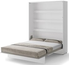 Bed Concept - Komplet postelja v omari, sivo vzglavje, siv trosed, LED, vzmetnica Lenart - Bed Concept BC-12 - 160x200 cm - bela