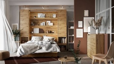 Bed Concept - Komplet postelja v omari, bež vzglavje, bež trosed, omare, Led, vzmetnica Bed Concept BC-13 - 180x200 cm - artisan hrast