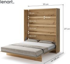 Bed Concept - Komplet postelja v omari, bež vzglavje, bež trosed, omare, Led, vzmetnica Bed Concept BC-13 - 180x200 cm - artisan hrast