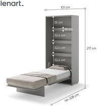 Bed Concept - Postelja v omari Bed Concept BC-03 - 90x200 cm - siva