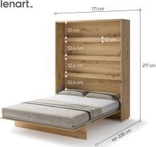 Bed Concept - Komplet postelja v omari, modro vzglavje, moder trosed, LED, vzmetnica Lenart - Bed Concept BC-12 - 160x200 cm - artisan hrast