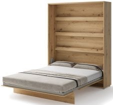 Bed Concept - Komplet postelja v omari, modro vzglavje, moder trosed, LED, vzmetnica Lenart - Bed Concept BC-12 - 160x200 cm - artisan hrast