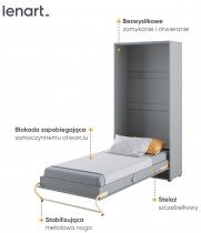 Bed Concept - Postelja v omari Concept Pro CP-03 - 90x200 cm - siva