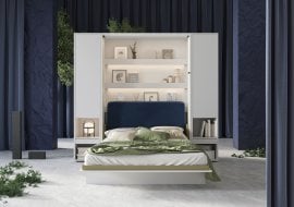 Komplet postelja v omari, vzglavje, omare, LED, vzmetnica Lenart - Bed Concept 01 - 140x200 cm - bela