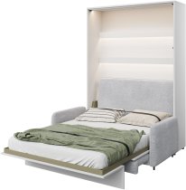 Bed Concept - Komplet postelja v omari, sivo vzglavje, siv trosed, LED, vzmetnica Lenart - Bed Concept BC-12 - 160x200 cm - bela