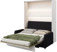 Bed Concept - Komplet postelja v omari, grafit vzglavje, grafit trosed, LED, vzmetnica Lenart - Bed Concept BC-12 - 160x200 cm - bela