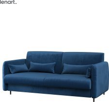 Bed Concept - Komplet postelja v omari, modro vzglavje, modri trosed, LED, vzmetnica Lenart - Bed Concept BC-12 - 160x200 cm - bela