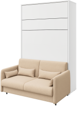 Komplet postelja v omari, bež vzglavje, bež trosed, LED, vzmetnica Lenart - Bed Concept 12 - 160x200 cm - bela