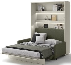 Bed Concept - Komplet postelja v omari, zeleno vzglavje, zelen trosed, LED, vzmetnica Lenart - Bed Concept BC-12 - 160x200 cm - bela