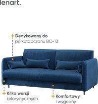 Bed Concept - Komplet postelja v omari, modro vzglavje, moder trosed, LED, vzmetnica Lenart - Bed Concept BC-12 - 160x200 cm - artisan hrast