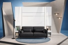 Komplet postelja v omari, grafit vzglavje, grafit dvosed, omare, Led, vzmetnica Bed Concept 01 - 140x200 cm - bela