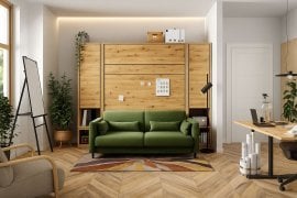 Komplet postelja v omari, zelen dvosed, omare, Led, vzmetnica Bed Concept 01 - 140x200 cm - artisan hrast