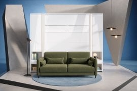 Komplet postelja v omari, zeleno vzglavje, zelen trosed, omare, Led, vzmetnica Bed Concept 13 - 180x200 cm - bela