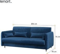 Bed Concept - Komplet postelja v omari, modro vzglavje, moder trosed, omare, Led, vzmetnica Bed Concept BC-13 - 180x200 cm - bela