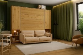 Komplet postelja v omari, bež vzglavje, bež trosed, omare, Led, vzmetnica Bed Concept 13 - 180x200 cm - artisan hrast