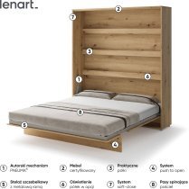 Bed Concept - Komplet postelja v omari, sivo vzglavje, siv trosed, Led, vzmetnica Bed Concept BC-13 - 180x200 cm - artisan hrast