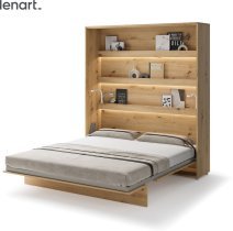 Bed Concept - Komplet postelja v omari, grafit vzglavje, grafit trosed, Led, vzmetnica Bed Concept BC-13 - 180x200 cm - artisan hrast