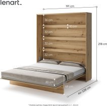 Bed Concept - Komplet postelja v omari, grafit vzglavje, grafit trosed, Led, vzmetnica Bed Concept BC-13 - 180x200 cm - artisan hrast