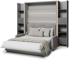 Bed Concept - Komplet postelja v omari, BC-17, BC-19 trosed, 3xLED,  2x BC-23 - siv/grafit, vzmetnica Lenart - Bed Concept BC-12 - 160x200 cm - siv