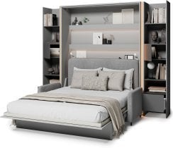 Bed Concept - Komplet postelja v omari, BC-17, BC-19 trosed, 3xLED,  2x BC-23 - siv/grafit, vzmetnica Lenart - Bed Concept BC-12 - 160x200 cm - siv