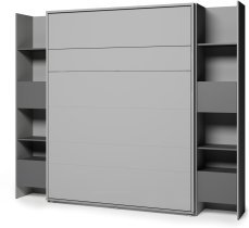 Bed Concept - Komplet postelja v omari, BC-17, BC-19 trosed, 3xLED,  2x BC-23 - siv/grafit, vzmetnica Lenart - Bed Concept BC-12 - 160x200 cm - siv