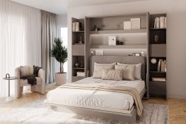 Komplet postelja v omari, BC-17, BC-19 trosed, 3xLED, 2x BC-23 - siv/grafit, vzmetnica Lenart - Bed Concept BC-12 - 160x200 cm - siv