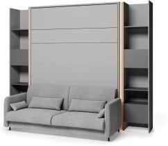 Bed Concept - Komplet postelja v omari, BC-17, BC-19 trosed, 3xLED,  2x BC-23 - siv/grafit, vzmetnica Lenart - Bed Concept BC-12 - 160x200 cm - siv