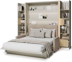Bed Concept - Komplet postelja v omari, BC-17, BC-19 trosed, 3xLED,  2x BC-23 - kašmir/artisan, vzmetnica Lenart - Bed Concept BC-12 - 160x200 cm - kašmir/bež