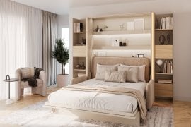 Komplet postelja v omari, BC-16, BC18- trosed, 3xLED, 2x BC-23 - cashmir/artisan, vzmetnica Lenart - Bed Concept BC-01 - 140x200 cm - casmir/bež