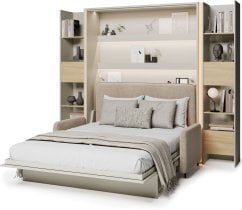 Bed Concept - Komplet postelja v omari, BC-17, BC-19 trosed, 3xLED,  2x BC-23 - kašmir/artisan, vzmetnica Lenart - Bed Concept BC-12 - 160x200 cm - kašmir/bež