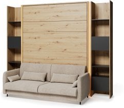 Bed Concept - Komplet postelja v omari, BC-17, BC-19 trosed, 3xLED,  2x BC-23 - artisan hrast/črn, vzmetnica Lenart - Bed Concept BC-12 - 160x200 cm - artisan/bež