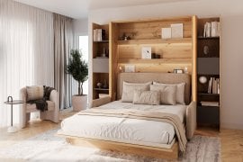 Komplet postelja v omari, BC-17, BC-19 trosed, 3xLED, 2x BC-23 - artisan hrast/črn, vzmetnica Lenart - Bed Concept BC-12 - 160x200 cm - artisan/bež